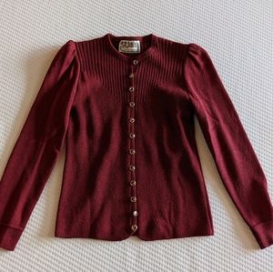 St. John - Vintage cardigan - burgundy berry color with beautiful details